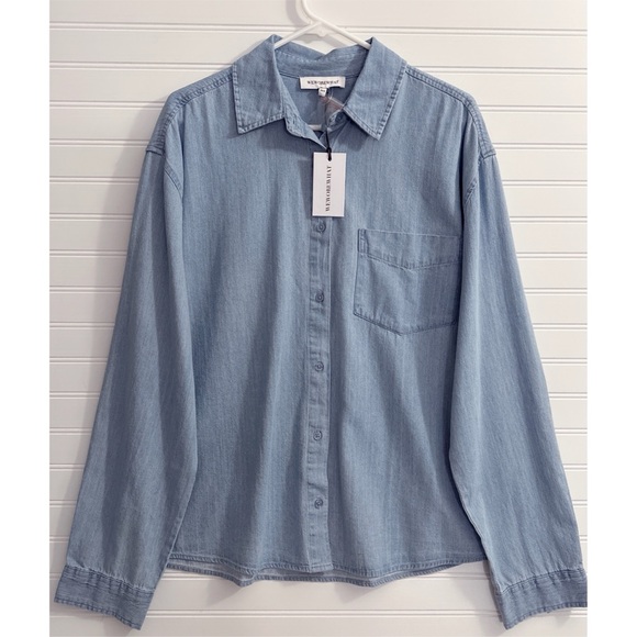 WeWoreWhat Chambray Boyfriend Over-shirt Button Down In Super Blue NWT - Picture 5 of 11